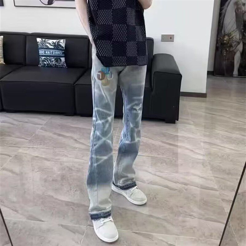 重工烫钻牛仔裤男女网红潮牌高街美式破洞刮烂潮流修身小脚长裤子