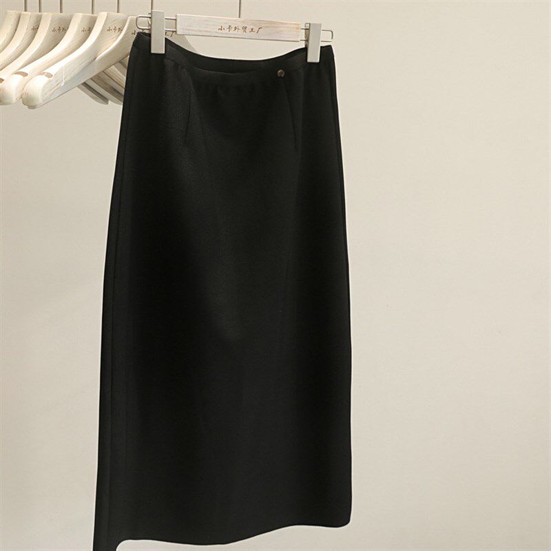 质感好货!黑色西装半身裙女春季新款气质a字后开叉垂感直筒长裙