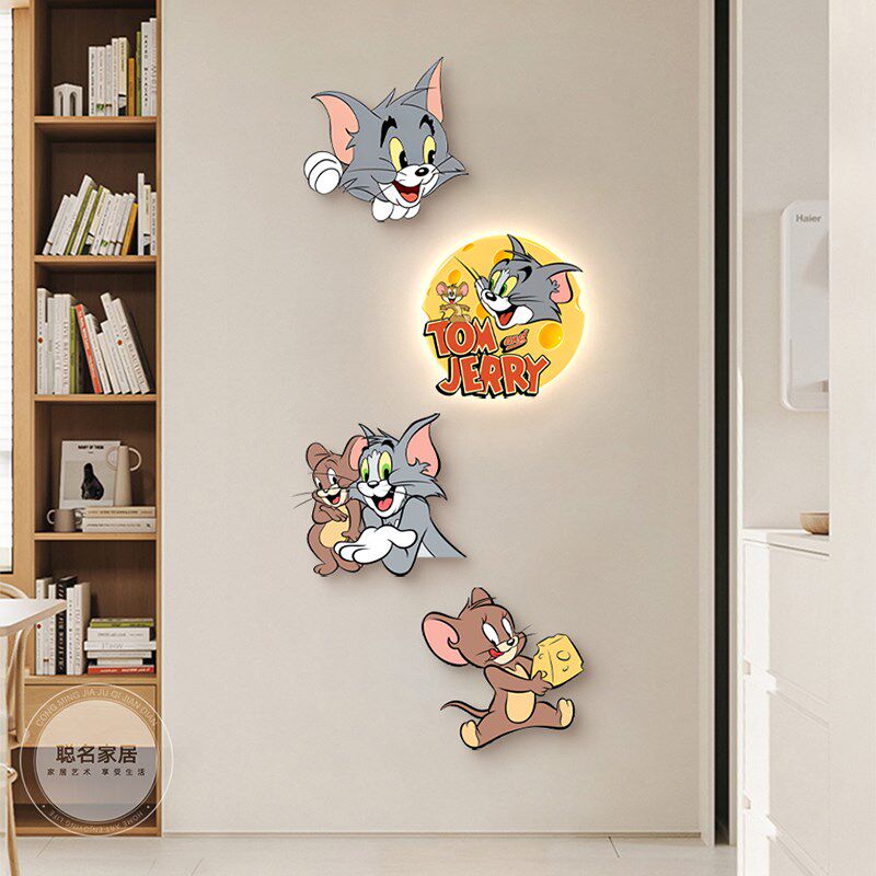 猫和老鼠入户玄关装饰r画时钟壁灯钟表餐厅挂画客厅走廊挂钟壁画