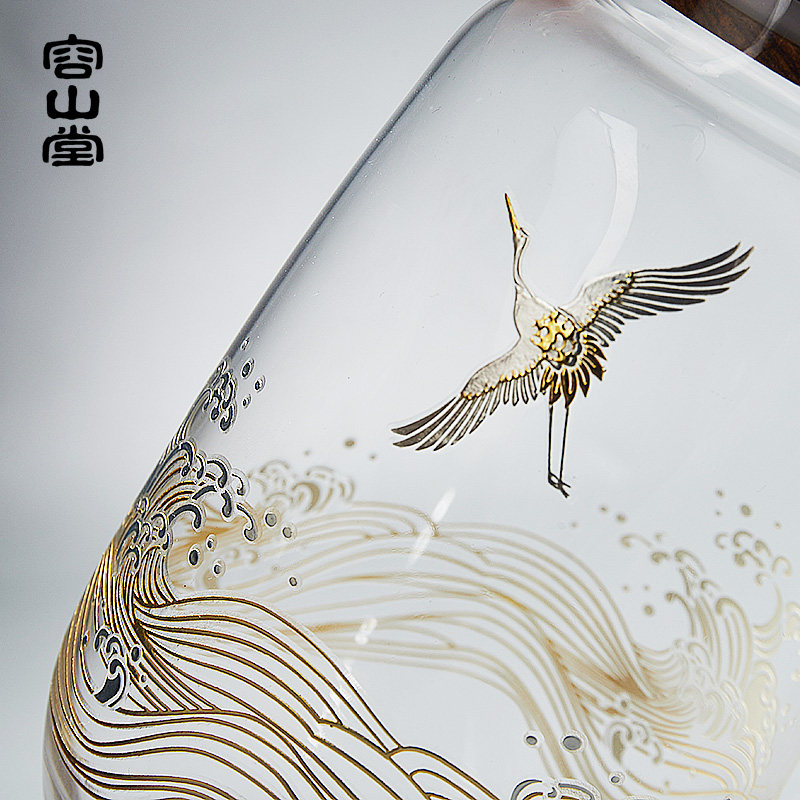 容山堂金银烧玻璃茶叶罐金属扣密封储物罐实木盖大小号Z茶具白绿