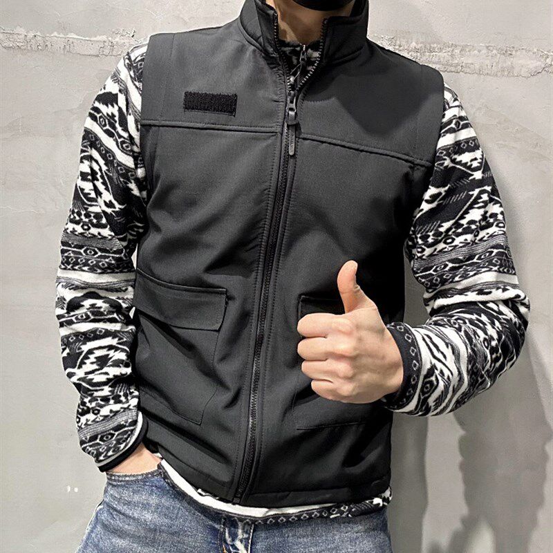 车友定制款!防风拒水加绒保暖立领冬季男士软壳户外马甲加绒背心