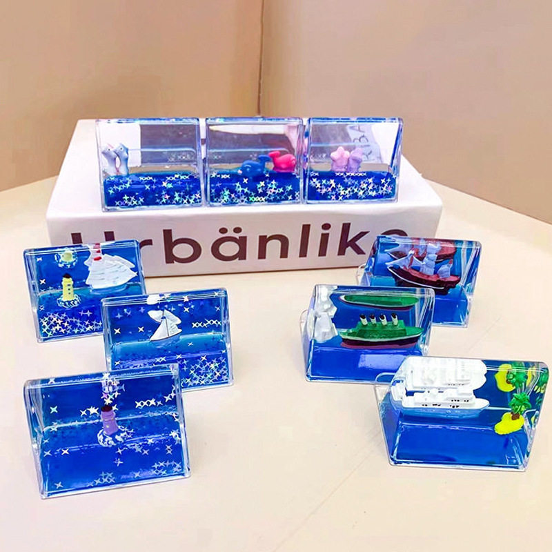 创意海洋沙滩入油亚克力摆件漂流瓶帆船流沙液体沙漏装饰礼品