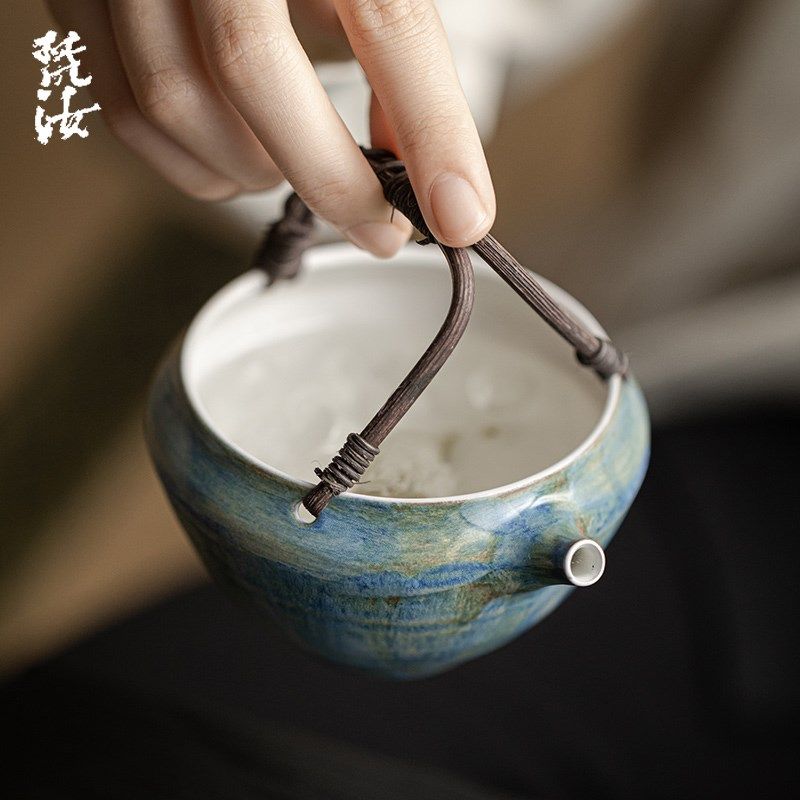 梵汝官绿釉藤编提梁泡茶碗日式A带过滤分茶器家用功夫茶具配件茶