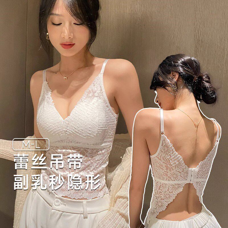 法式吊带蕾丝背心女内搭外穿带胸垫一体式免穿内衣夏薄款美背文胸