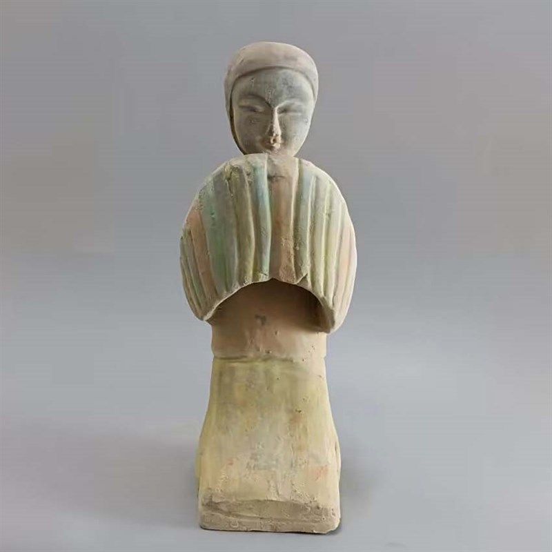 仿古陶俑 d汉代跽坐拱手俑 陶器摆件 古典工艺品 博古架装饰艺术