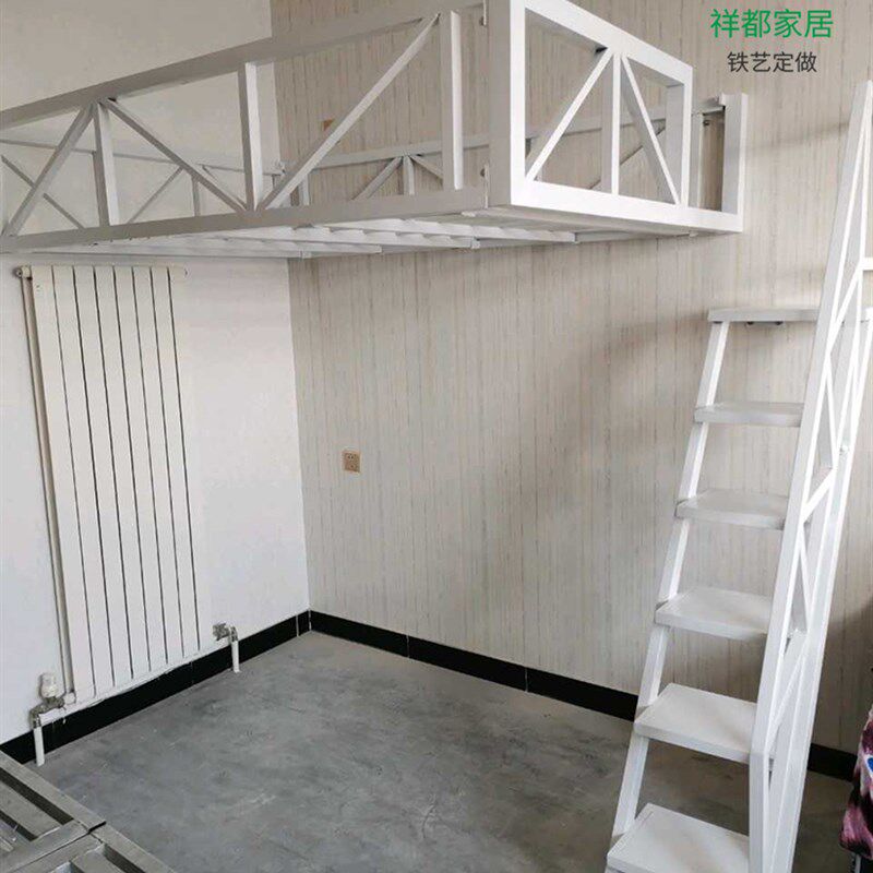 阁楼现代简约小户型省空间悬挂式铁艺高架床吊床T挂壁床单人双人