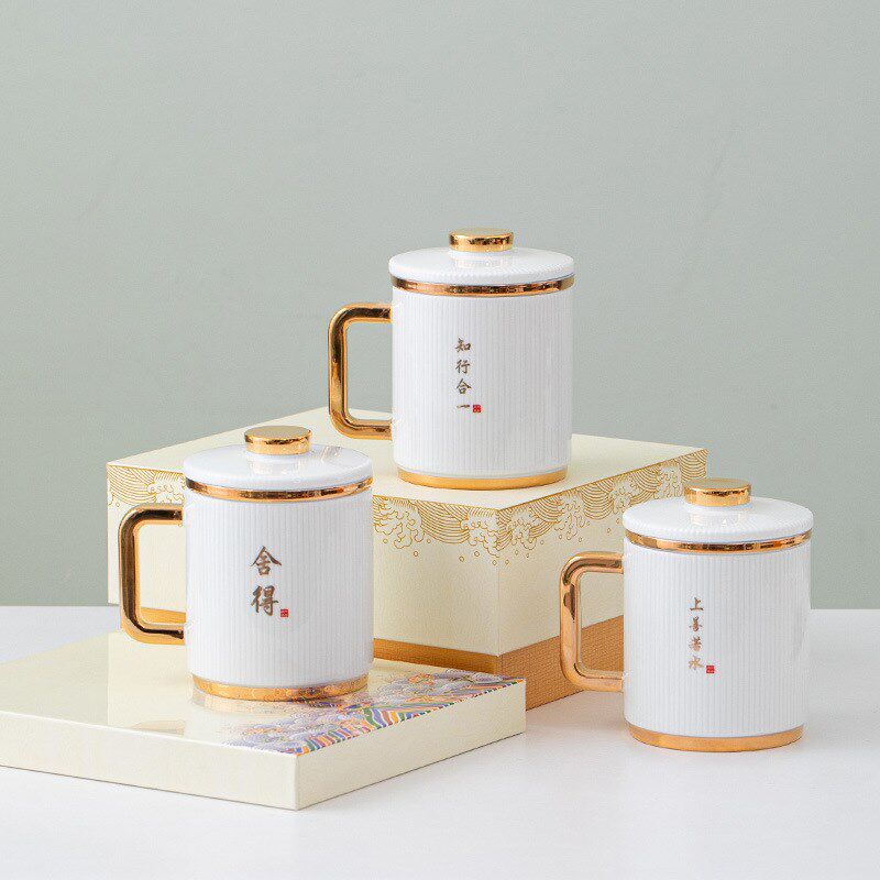 羊脂玉白瓷陶瓷茶杯个人办公杯带盖茶水分离Q杯送客户老师礼品