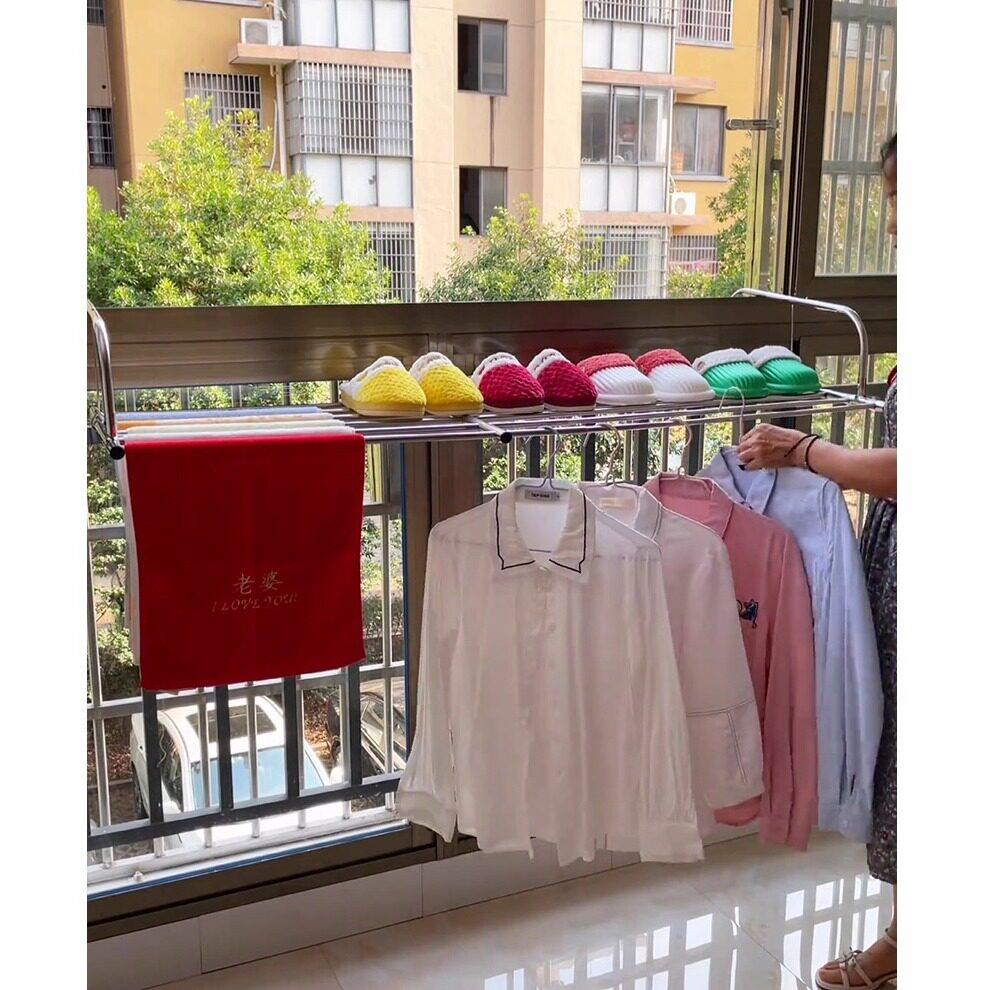 不锈钢窗外伸缩晾衣阳台晾晒架防盗网窗户晒鞋架窗台晾衣架子网红