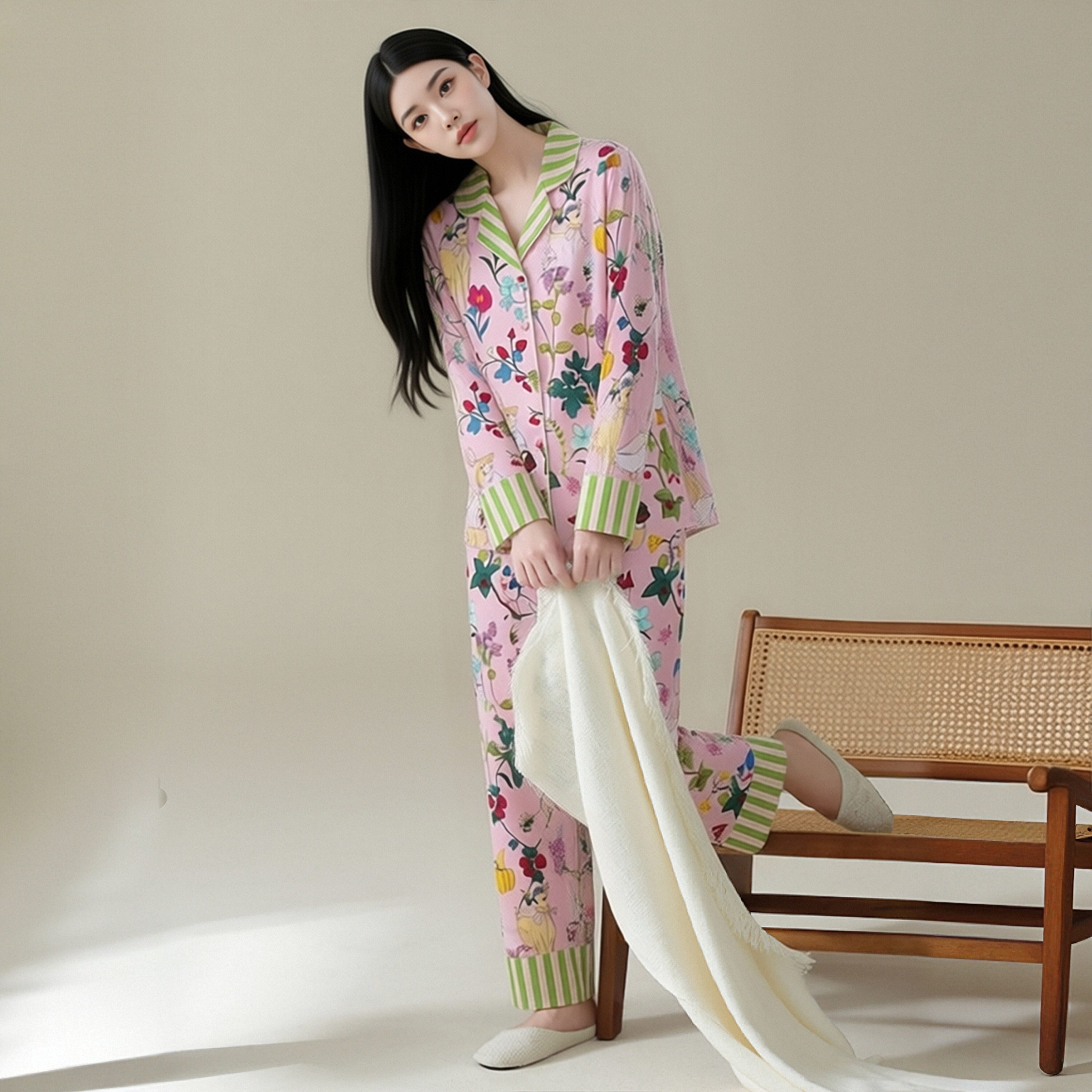 达芬奇密码森林系夏季睡衣爆款家居服冰丝三件套女士睡衣2026新款