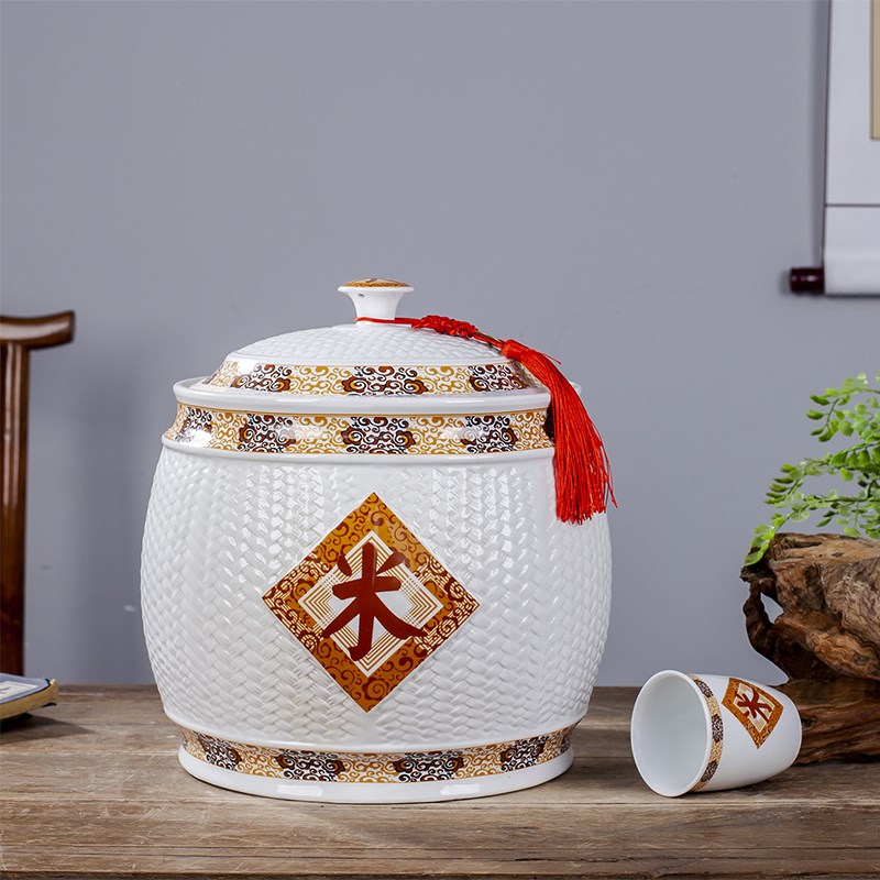 陶瓷米缸米桶储米箱家用5斤u10kg20斤装带盖面粉密封储物罐防潮虫