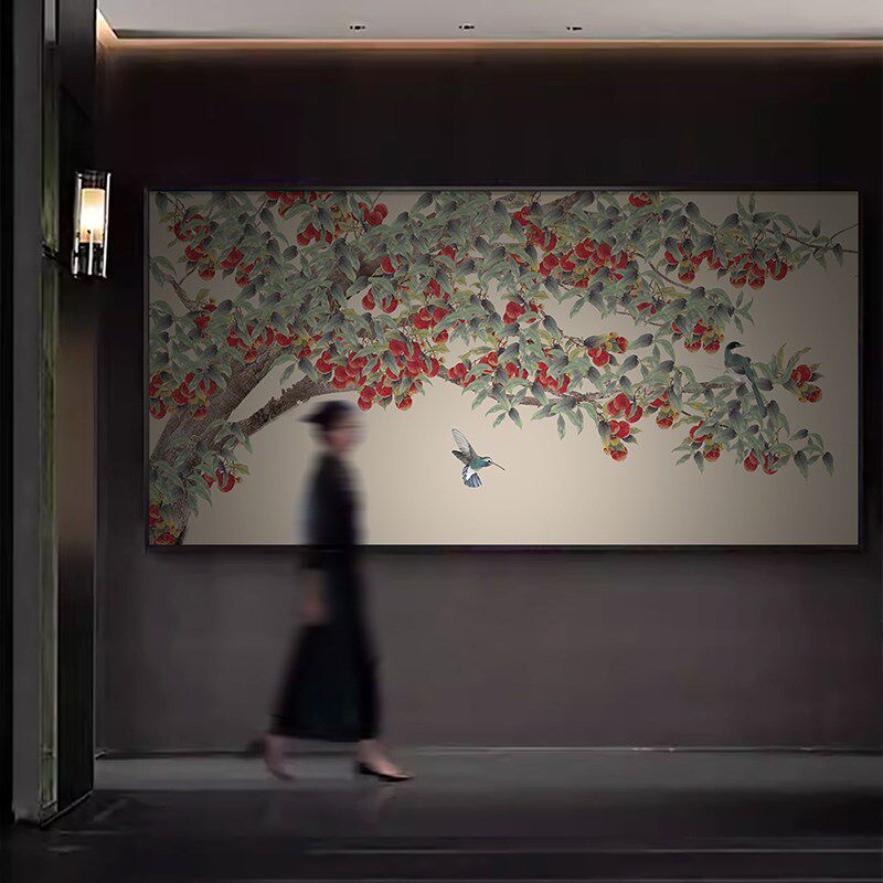 新中式客厅装饰画高级感巨幅酒店大堂画横版寓意好餐厅Y背景墙壁