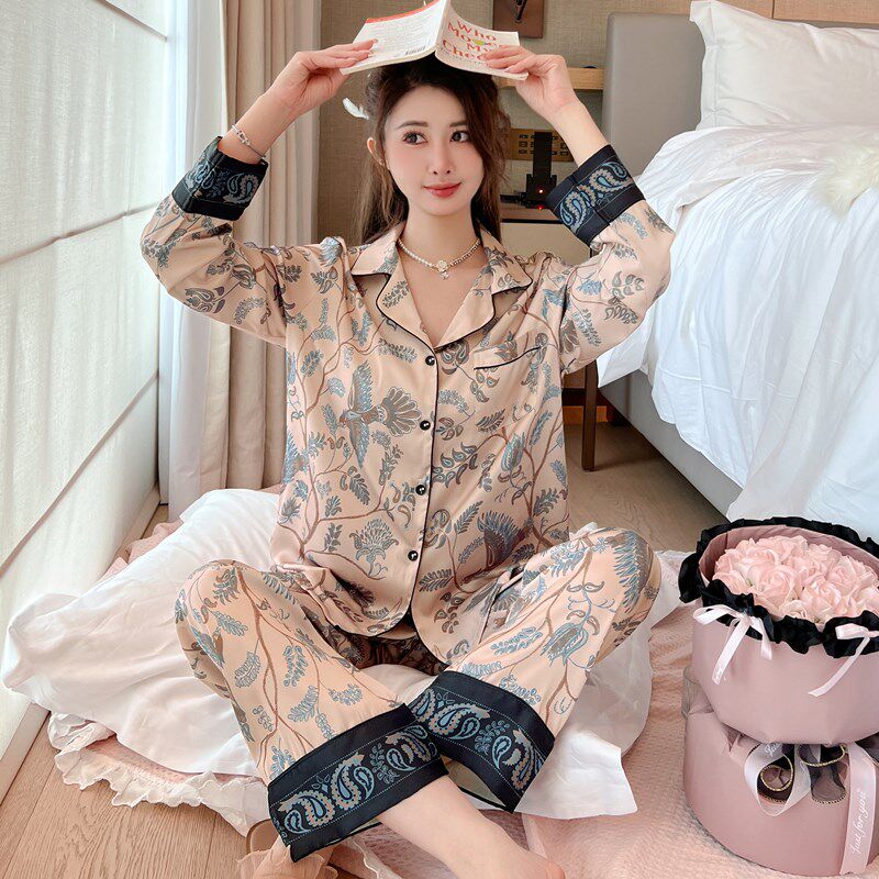 冰丝睡衣女春秋新款女款大码高级感夏季长袖女士家居服套装可外穿