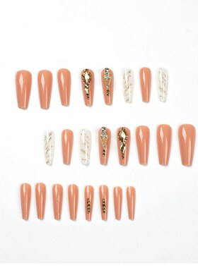 指甲片黄色水钻高级甲片金箔美甲贴片甲片美甲片nail
