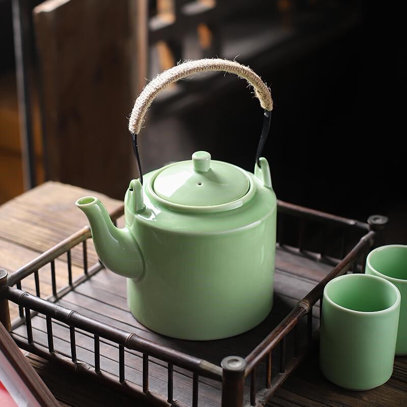 大容量青瓷提梁壶带过滤网130z0毫升泡茶壶餐厅水壶梅子青粉青大