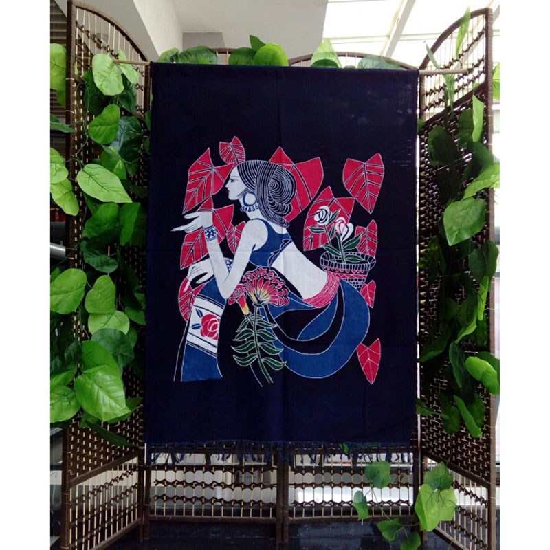 民族特色门帘苗族蜡染画布艺挂帘壁挂壁J画挂画装饰画免打孔隔断