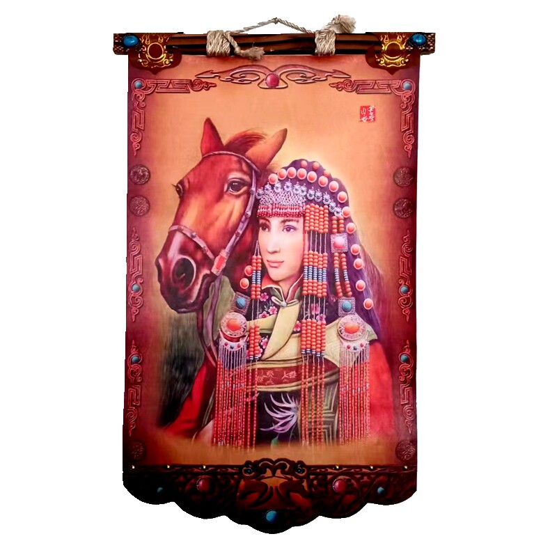 蒙古皮画内蒙古特色工艺品装饰画成吉思汗挂画R轴蒙古包饭厅装饰