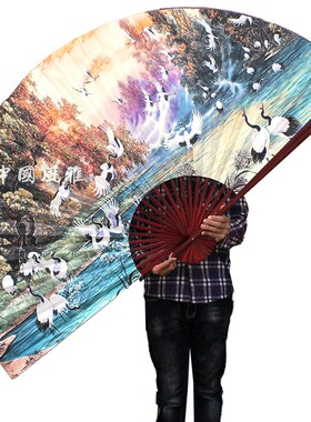 日式千鹤b之舞 群鹤图案 壁挂大扇子日式和风墙面装饰大折扇工艺