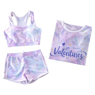 女大童游泳衣分体中学生女t孩泳衣三件套保守显瘦少女泳装 15岁