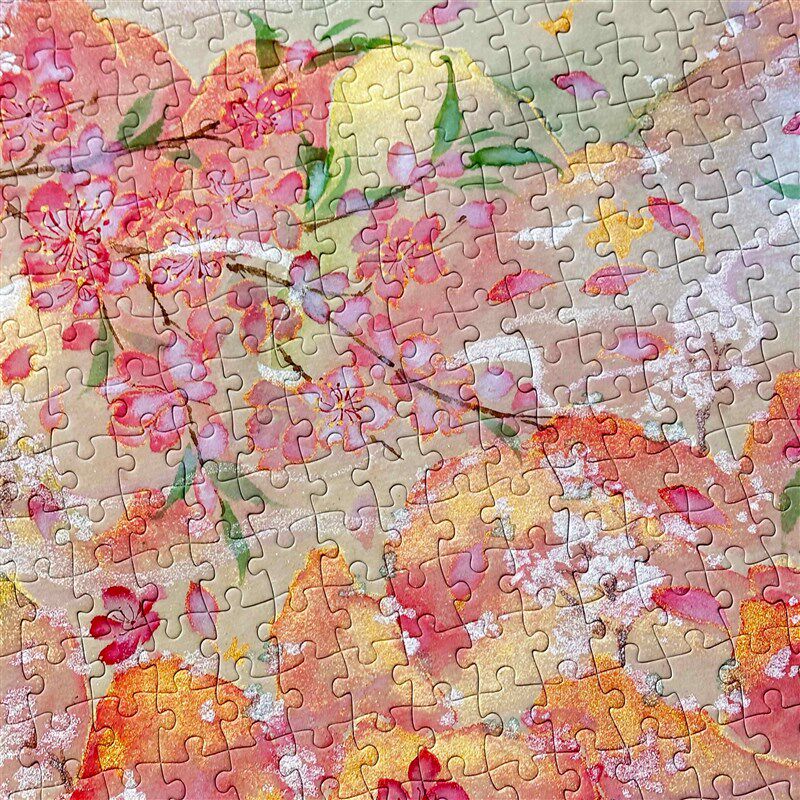 春季新款a《忽逢桃花林》中式拼图500片丝绒触感 52x38cm