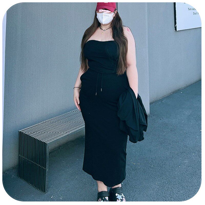 180的陈橙橙【C位高腰】大码女装100~200斤显瘦抹胸裙子两件套装