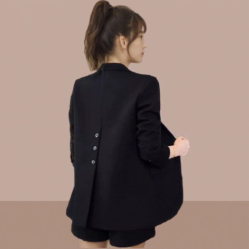 职业西装外套女士2024春秋季新款休闲小个子开叉黑色西服上衣女装