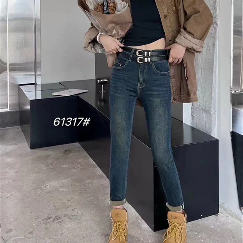 古月春秋新款E柜腰部金属腰带马丁靴裤弹力修身显瘦韩版小脚裤粗