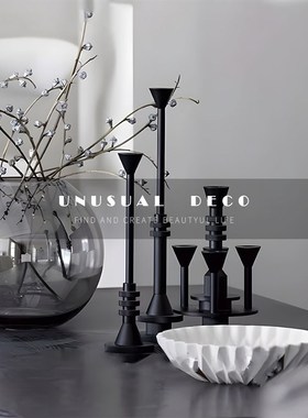 简约欧式样板房茶几o餐厅餐桌黑色金属创意烛台蜡烛桌面摆件