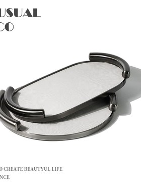 简约圆形高档皮质托盘收纳摆件样板间K客厅茶几酒店售楼部饰品