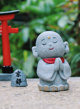 仿石佛摆件鱼缸造景小和尚禅意佛茶室装饰小沙弥盆景W小摆件微景