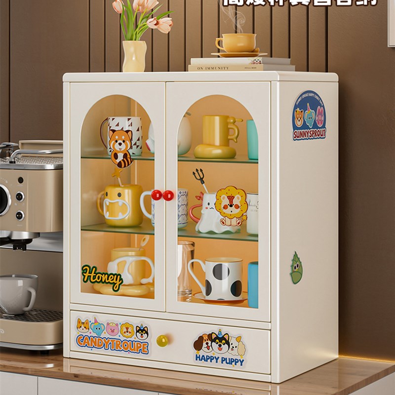 杯子收纳架厨房餐桌双门收纳盒橱柜G桌面咖啡杯茶杯防尘水杯架