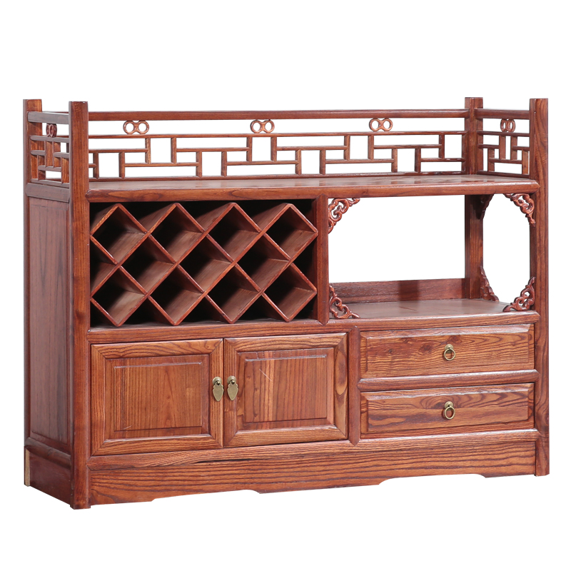 中式仿古餐边柜实木榆木小酒A柜茶水柜一体餐边柜榆木酒柜子
