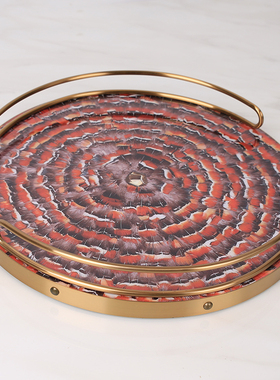 轻奢家居装饰样板l间装饰盘茶几摆件孔雀羽毛金属化妆收纳托盘