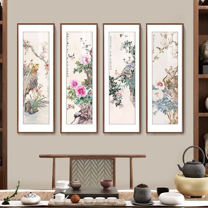 国画花开富贵四条屏玄关画中式客厅装饰画花鸟图T四联春夏秋冬挂