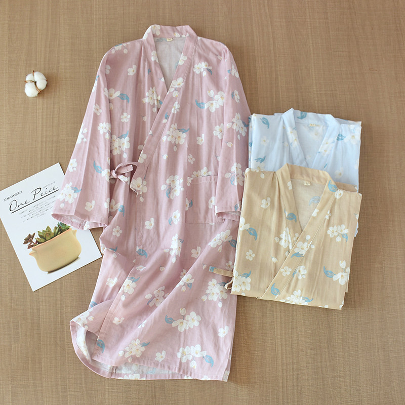 睡袍睡衣女和服春秋纯棉纱布袍子秋季秋冬季夏季汗蒸服浴衣家居服