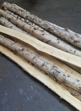 白桦树片吧台贴h片墙面装饰橱窗摆件原木白桦树干劈开半圆木片木