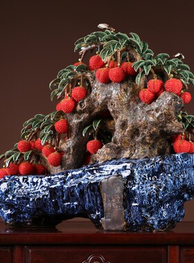 石湾陶瓷荔枝摆件客厅玄关酒柜办公室G工艺品装饰开业乔迁新居礼