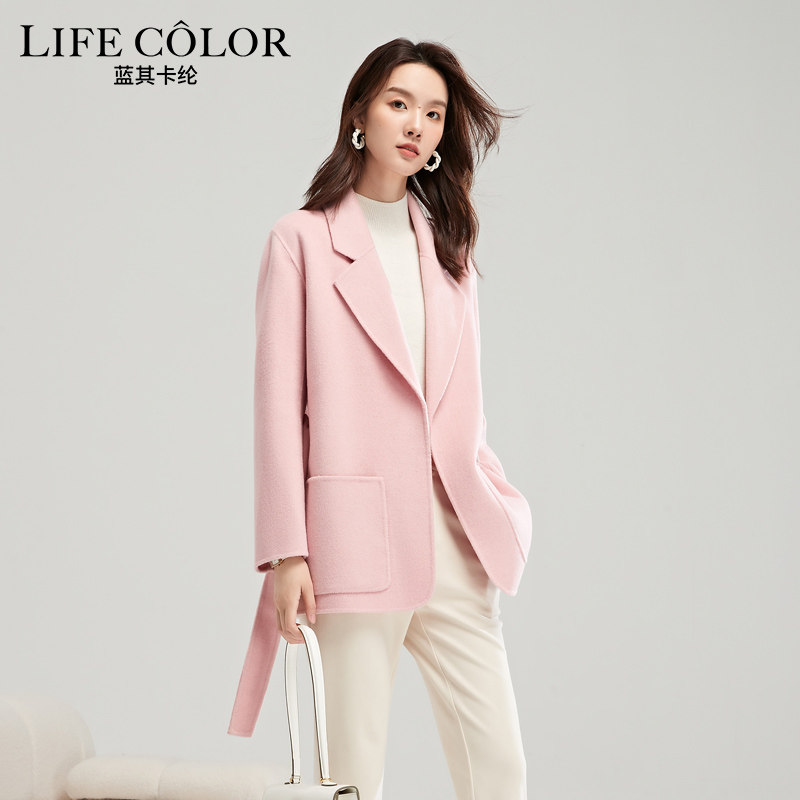 纯羊毛修身西服领双面呢大衣女短款2023秋冬新加厚毛呢西装外套女