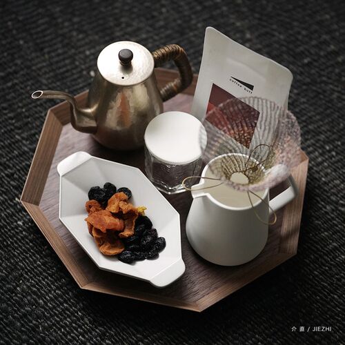 介直八角实木方托盘 黑胡桃木茶器咖啡甜品托盘平U盘手工木器芥埴