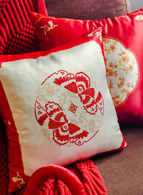 抱枕结婚一对婚房装饰客厅沙y发红色靠垫套喜字婚礼喜庆抱枕床上