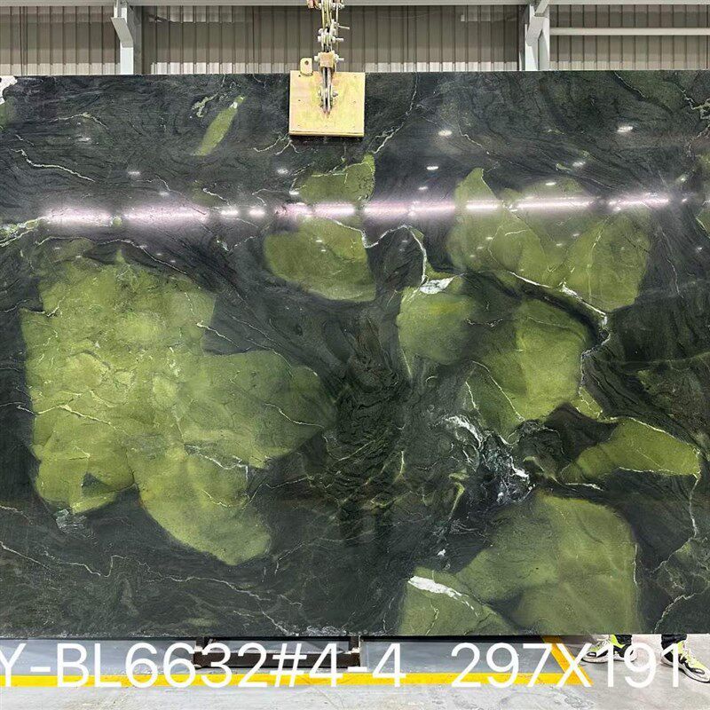 牛油果绿大理石餐桌厨房台面 天然I奢石石材电视背景墙水头