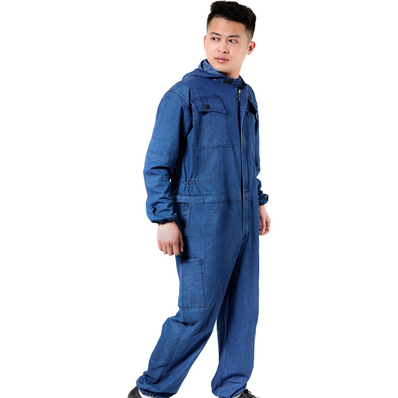 夏季薄款牛仔连体衣m工作服套装男纯棉耐磨工装汽修喷漆防尘劳保