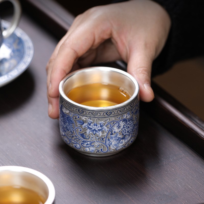 999银一壶两杯陶瓷青花瓷纹办公E礼物随身便携旅行龙年国潮茶具