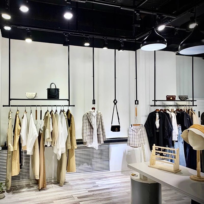服装店展示架简约上墙吊顶吊架悬挂式挂衣杆女装店吊挂陈列货架子