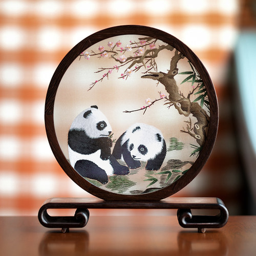 湘传礼湘绣手工刺绣双面绣卧室书房桌台面圆屏摆件新Y中式艺术礼