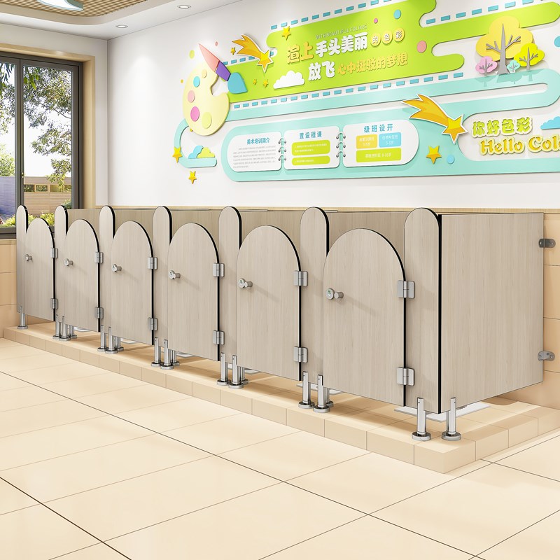 幼儿园厕所隔断板儿童防水带门隔断学校木纹O卫生间隔断抗倍特门