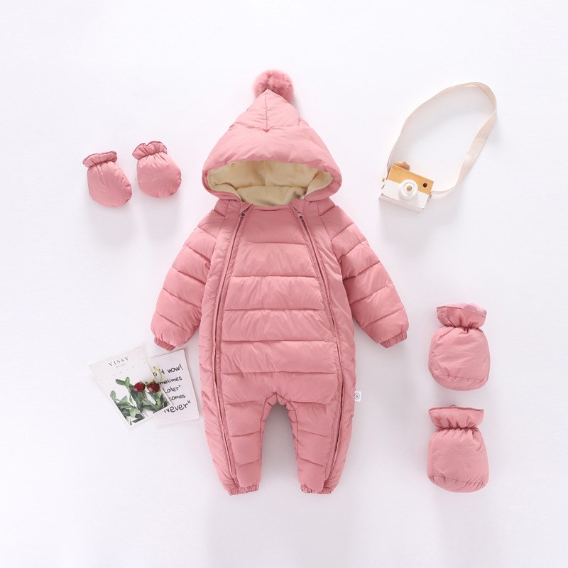 新年新生儿抱抱服冬季宝宝爬服加绒加厚哈衣红P色婴儿连体衣拜年