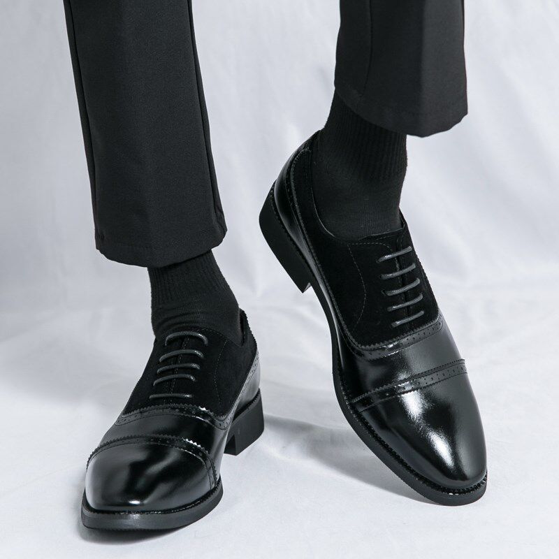 皮鞋男士商务正装高级感休闲英伦结婚内增高三接S头牛津黑鞋子男