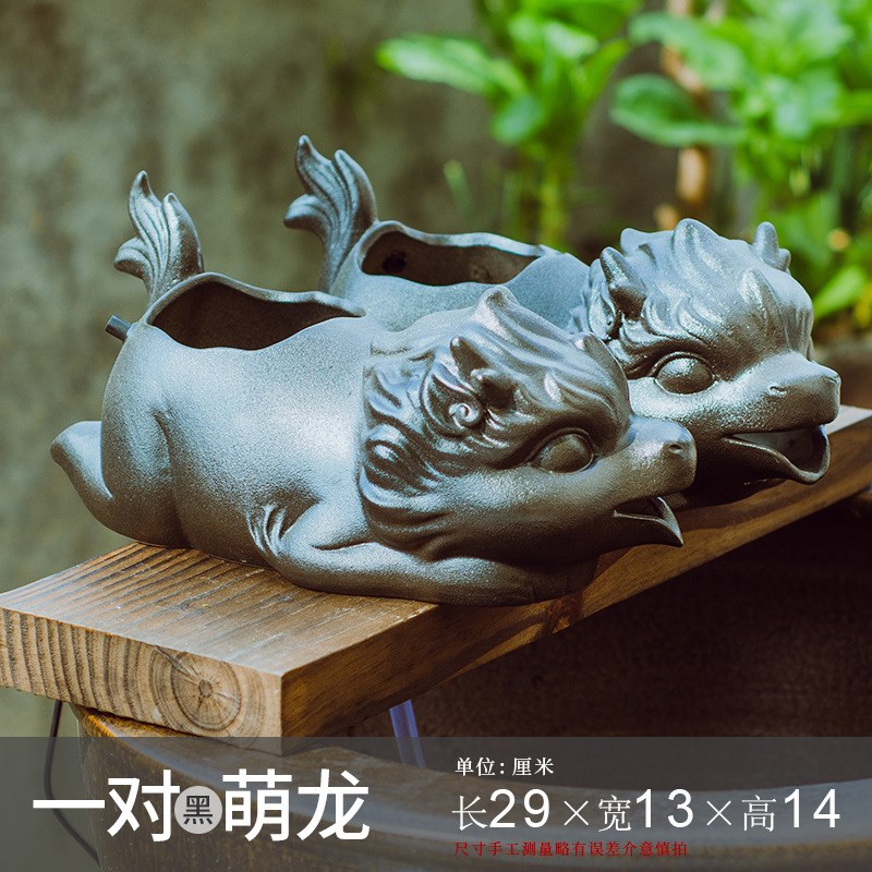 简约陶瓷龙口花瓶流水摆件鱼缸装饰出水口循环Q小瀑布绿植沼泽过