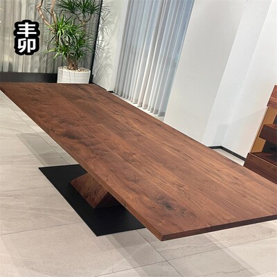 丰卯新中式北美黑胡桃木实木大餐桌茶桌办公桌Q简约设计感会议桌