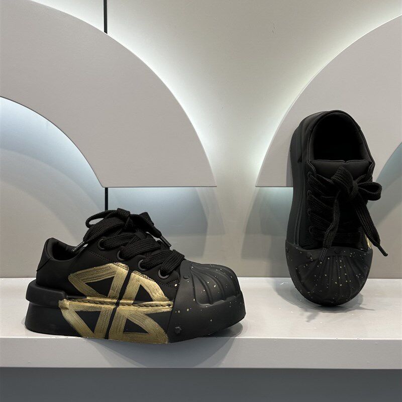 松糕鞋男款2025秋季新款皮x面涂鸦小白鞋男厚底增高鞋时尚休闲板